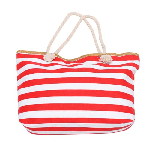 TOPPERFUN Leichte Canvas Schultertasche mit Streifenmuster Reißverschluss Tragbar und Vielseitig für Damen Strand Einkaufen Reisen und Alltag Geeignet Umweltfreundliche Rote Umhängetasche von TOPPERFUN