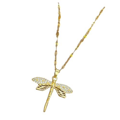 TOPPERFUN Libellen Anhänger Halskette Damen Dekorative Halskette mit Filigranem Dragonfly Pendant Vielseitig Kombinierbar und Hautfreundlich Gefertigt von TOPPERFUN