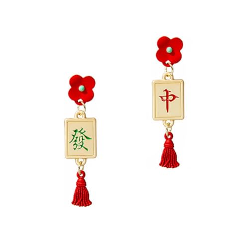 TOPPERFUN Mahjong-ohrringe aus Hautfreundlicher Legierung Kreative Tropfenform Rotes Chinesisches Frühlingsfest-design Modischer Ohrschmuck für Damen und Mädchen Bequem und Langlebig von TOPPERFUN