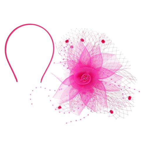 TOPPERFUN Mesh Fascinator Headpiece Damen Haarreif mit Netzstoff für Tea Party Hochzeit Cocktail Party Festliche Anlässe Rosa von TOPPERFUN