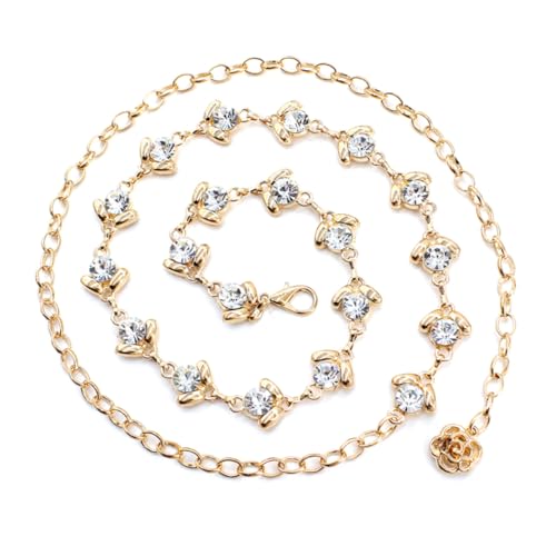 TOPPERFUN Metal Chain Taillenkette Damen mit Wassersteinbesatz Eleganter Ethno Gürtel für Kleider Modische Hüftkette in Gold Langlebig und Vielseitig für Alltag und Festliche Anlässe von TOPPERFUN