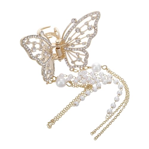 TOPPERFUN Metallic Schmetterling Haarclip mit Perlen und Quaste Robuste Haarklammer für Dünnes und Dickes Haar Eleganter Haarschmuck für Frauen und Mädchen Fester Sitz Am Hinterkopf von TOPPERFUN