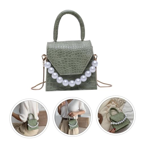 TOPPERFUN Mini Crossbody Bag PU Optik Perlen Handtasche Damen Elegant Leicht Tragbar Grün Modisch Für Alltag Und Party von TOPPERFUN