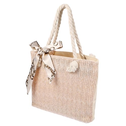 TOPPERFUN Modische Damen Handtasche aus Robustem Gewebtem Stroh Kleine Leichte Schultertasche in Beige Langlebig und Vielseitig für Strand Party und Alltag Geeignet von TOPPERFUN