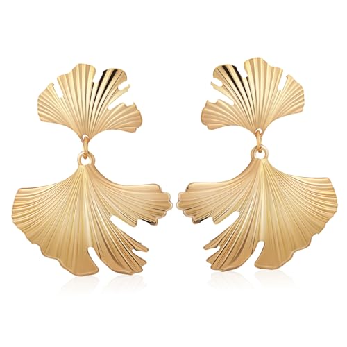 TOPPERFUN Modische Goldfarben Große Statement Dangle Ohrringe Damen Schmuck Natur Inspiriert Vielseitig Tragbar Komfortabel für Alltag und Besondere Anlässe von TOPPERFUN