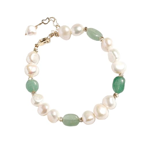 TOPPERFUN Natürliches Unregelmäßiges Süßwasserperlen Armband mit Grünem Aventurin Handgefertigte Modische Edelstein Wickelarmkette Eleganter Armschmuck für Frauen Geschenk zum Geburtstag von TOPPERFUN