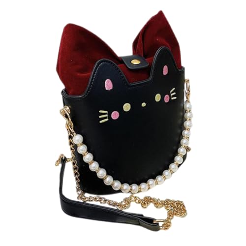TOPPERFUN Niedliche Katzen umhängetasche für Mädchen Kleine Crossbody Bag mit Perlenverzierung Leicht Tragbare Handtasche für Kleine Gegenstände Schlüssel und Karten von TOPPERFUN