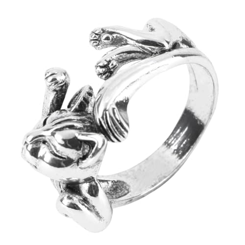 TOPPERFUN Offener Silberner Katzenring Damen Verstellbar Modischer Retro finger Schmuck Geschenk für Freundinnen Eleganter Stilvoller Ring mit Feiner Verarbeitung und Komfortablem Sitz von TOPPERFUN