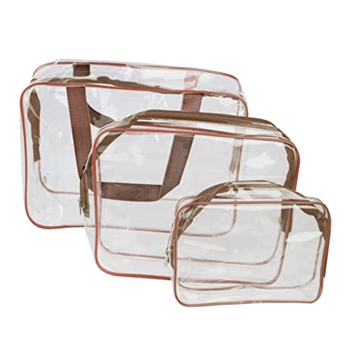 TOPPERFUN PVC Transparente Kosmetiktasche Wasserdichter Toiletry Organizer Handtasche Braun Multifunktionale Kulturbeutel für Reisen Sport und Alltag von TOPPERFUN