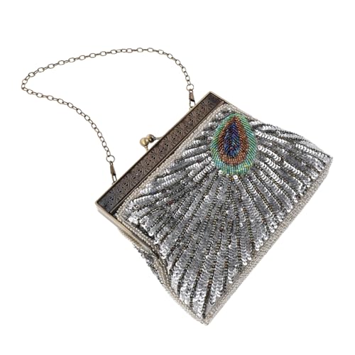 TOPPERFUN Perlenbesetzte Pfauentasche Abendtasche Abend Clutch Abend Clutch Geldbörsen Für Damen Perlenhandtasche Abendhandtasche Hochzeitstasche Hochzeitsbanketttasche Partytasche von TOPPERFUN