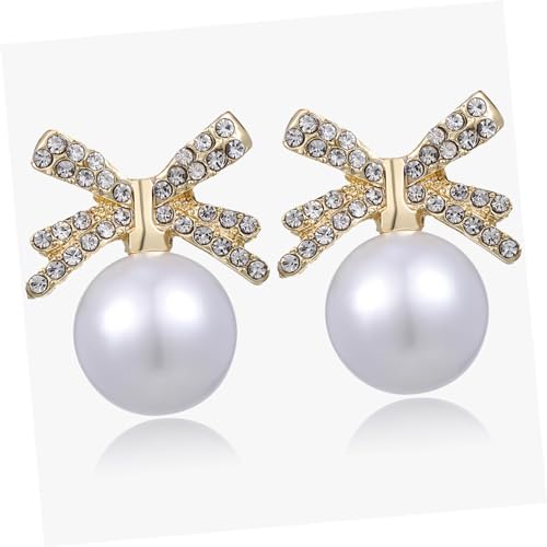TOPPERFUN Perlenohrringe mit Schleifen Design Funkelnde Rhinestones Langlebig und Komfortabel für Damen als Geburtstagsgeschenk oder Hochzeitsaccessoire von TOPPERFUN