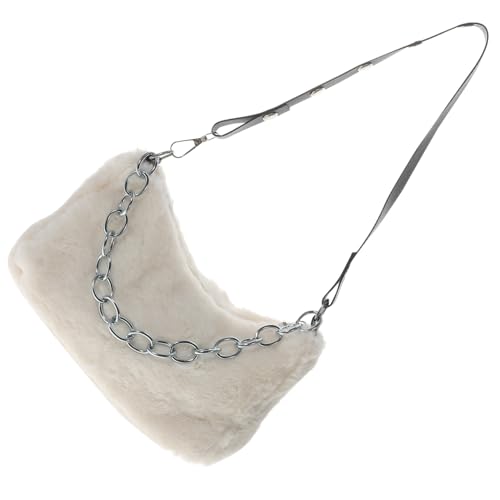 TOPPERFUN Plüsch Schultertasche Damen Flauschige Umhängetasche mit Reißverschluss Warm Stylisch für Alltag Shopping Reise Herbst Winter Weiß von TOPPERFUN