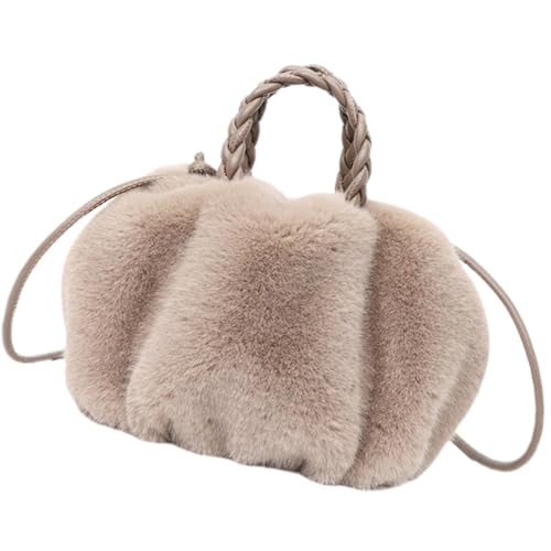 TOPPERFUN Plüsch Umhängetasche Damen Kuscheliger Crossbody Bag Schultertasche Großes Fassungsvermögen Modische Handtasche für Alltag Party Spaziergang Khaki von TOPPERFUN