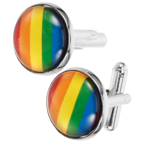 TOPPERFUN Rainbow Manschettenknöpfe Herren Einzigartiges Design Silberfarbene Mode Accessoire Für Hemd Hochzeit Business Feier von TOPPERFUN