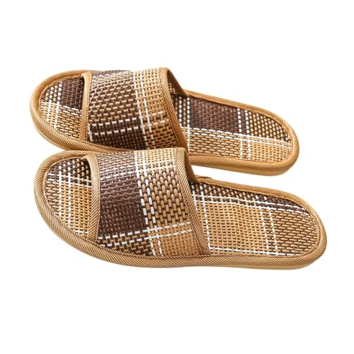 TOPPERFUN Rattan Geflochtene Sommer Hausschuhe Leicht Atmungsaktiv Innenbereich Komfortable Slipper Für Damen Und Herren von TOPPERFUN