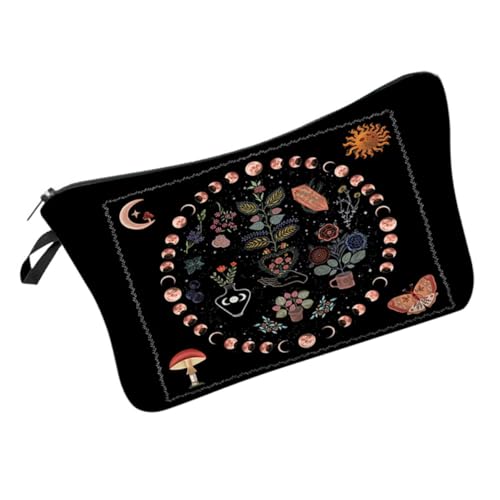 TOPPERFUN Reise Make up Tasche Damen mit Reißverschluss Geräumige Kosmetiktasche mit Mondphasen blumenmotiv Multifunktionale Kulturbeutel für Kosmetik und Kleine Utensilien von TOPPERFUN