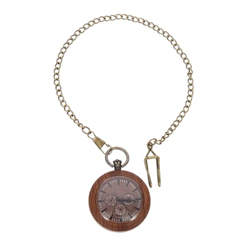 TOPPERFUN Vintage Herren Taschenuhr Mit Kette Aus Holz Tragbare Elektronische Uhr Retro Design Geschenkidee Für Männer Und Jungen Stilvolle Taschenuhr Für Besondere Anlässe von TOPPERFUN