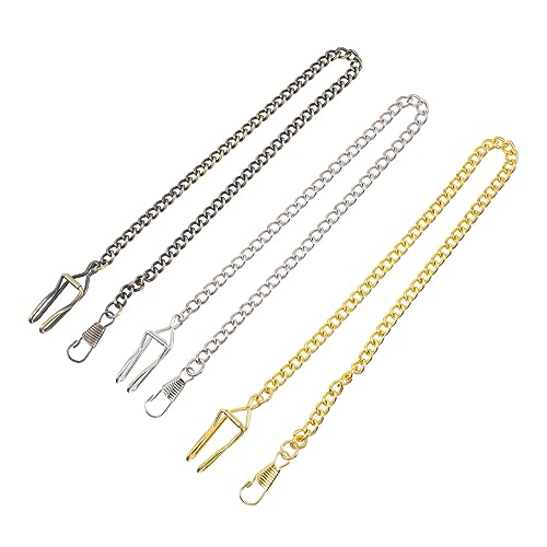 TOPPERFUN Taschenuhrkette 3 Stück Vintage Metall Ketten Für Herren Lange Selbstgemacht Halskette Antike Uhrenkette Silber Gold Bronze Multifunktional Für Taschenuhren Und Jeans von TOPPERFUN
