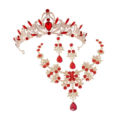 TOPPERFUN Rhinestone Schmuckset Mädchen Kronen Halskette Ohrringe Set Leichtes Brautschmuck-set Langlebig Party Hochzeit Geschenk von TOPPERFUN