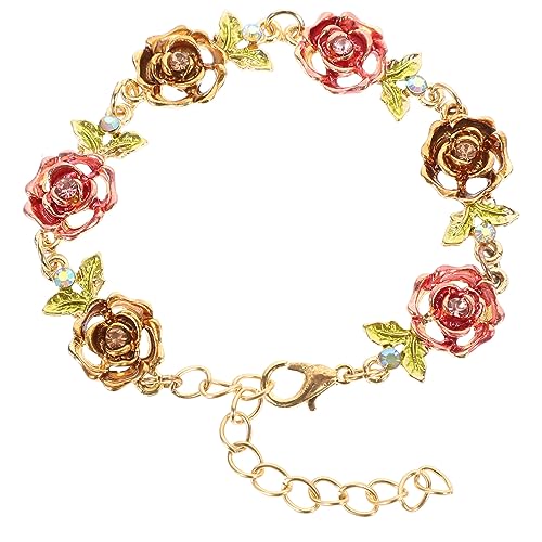 TOPPERFUN Rosenarmband Blumenarmband Handgelenk Kette Armband Für Frauen Ästhetisch Verstellbar Robustes Material Feiertagsarmband Damenarmband Rosenschmuck von TOPPERFUN