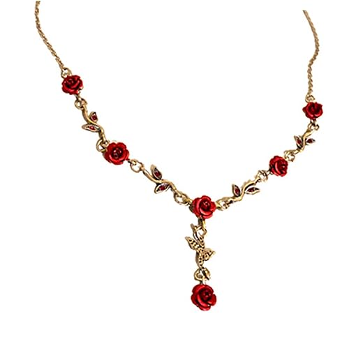 TOPPERFUN Blumenhalsband Mit Rosenblüten Und Strass Rosenblütenschmuck Für Frauen Schlüsselbeinkette Zum Tragen Bei Partys Und Feiern von TOPPERFUN