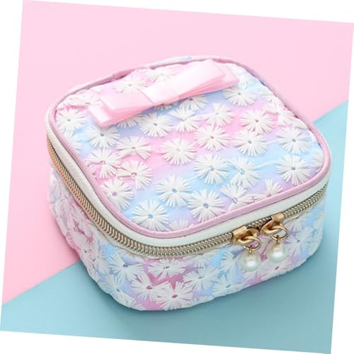 TOPPERFUN Sanitärtasche Organizer Bag mit Reißverschluss Bestickte Netz Oberfläche Quadratisch Leicht und Kompakt für Damen Outdoor Reise und Büro Farbverlauf von TOPPERFUN