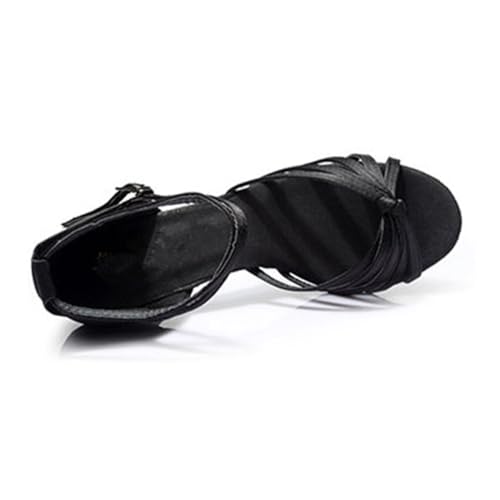 TOPPERFUN Satin High Heels Damen Latin Tanzschuhe Open-Toed Knöchelriemen Stilvolle Tanzschuhe Schwarz Satinabsatz für Besondere Anlässe und Ballettveranstaltungen von TOPPERFUN