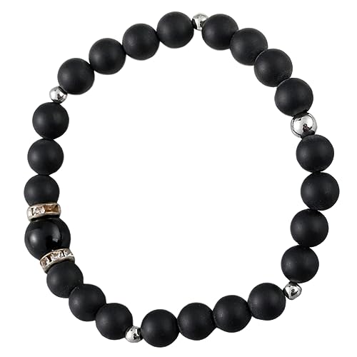 TOPPERFUN Schlichtes Schwarzes Steinarmband für Herren Verstellbares Armband Natürlichem Stein Perfektes Handgefertigtes Schmuckstück für Männer für Alltag Reisen und Besondere Anlässe von TOPPERFUN