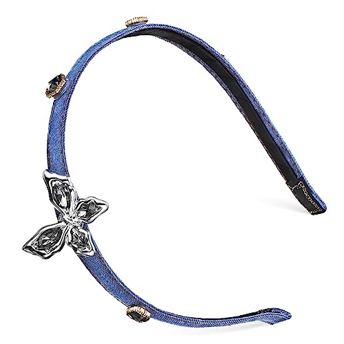 TOPPERFUN Haarband Aus Stoff Mit Schmetterlingsmotiv Und Denim-design Elastisch Für Damen Modisches Stirnband Für Alltag Und Partys von TOPPERFUN