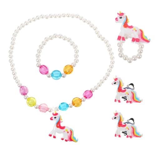 TOPPERFUN Schmuckset Einhorn Teilig Weißes Mädchen Schmuckset mit Halskette Armband Ring und Ohrringen Modisch Langlebig Kreatives Design für Party und Alltag von TOPPERFUN
