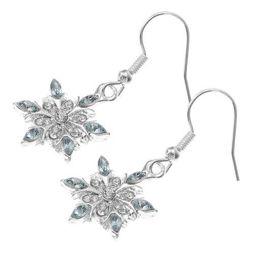 TOPPERFUN Schneeflocken Ohrringe Damen Design Wasserblau Strassbesatz Elegant Ohrschmuck Geschenk für Frauen und Mädchen Alltag und Festtagsmode von TOPPERFUN