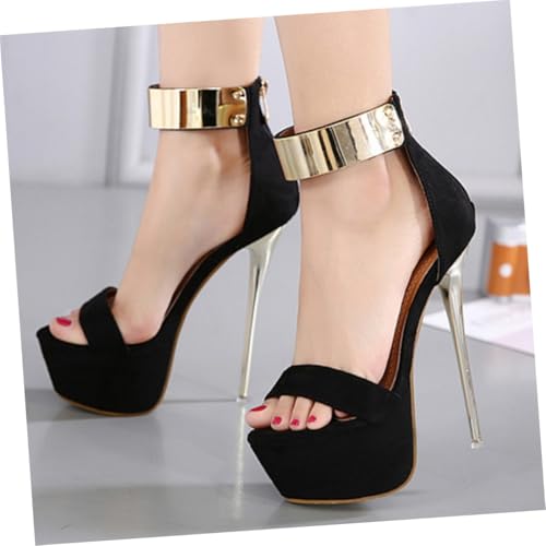 TOPPERFUN Schwarze Sandalen Damen Sommer Elegante Hohe Absatzschuhe mit Rutschfester Sohle Kreatives Design Leicht Anzuziehen für Strand und Alltag Stilvoll und Langlebig von TOPPERFUN