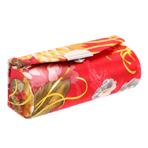 TOPPERFUN Tragbares Lippenstifthalter Mit Blumenstickerei Integriertem Spiegel Aus Seide Reise-Make-up-Tasche Für Damen Lippenstift-Organizer Rot von TOPPERFUN