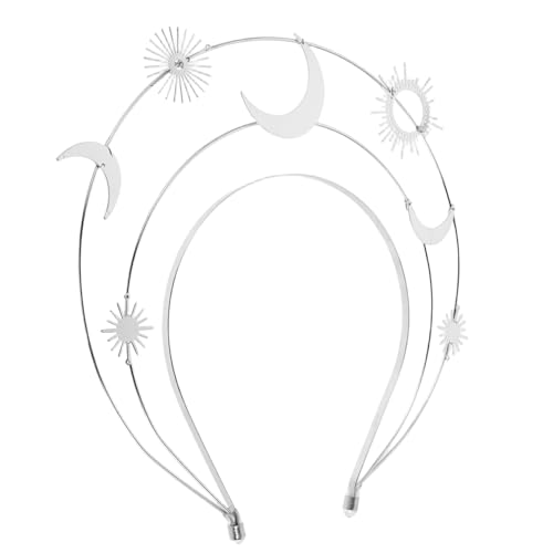 TOPPERFUN Silbernes Göttin Stirnband mit Mond und Sternen Handgefertigtes Mode-headpiece für Frauen Vielseitiger Kopfschmuck für Partys Cosplay Geburtstage und Festliche Anlässe von TOPPERFUN