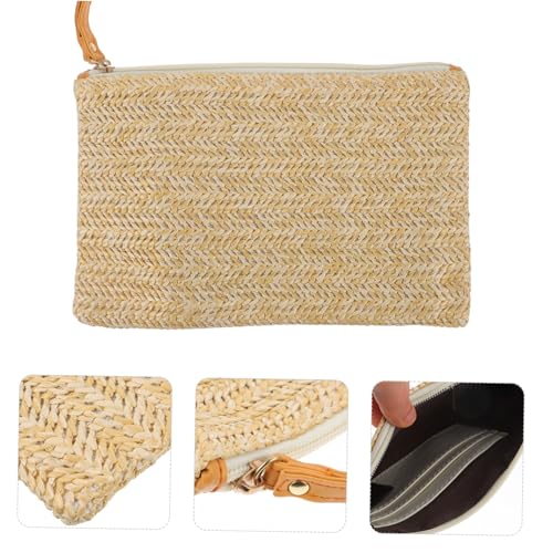 TOPPERFUN Sommerliche Strohtasche Clutch Bag Kleine Handgefertigte Handtasche Mit Reißverschluss Für Damen Strandparty Reise Alltagsgebrauch von TOPPERFUN