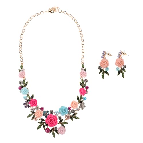 TOPPERFUN Sommerliches Bridesmaid Schmuckset mit Floralen Blüten und Blättern Leichtes Vielseitiges Hochzeitsschmuck Set mit Perlenanhänger für Braut Party und Abschlussball von TOPPERFUN