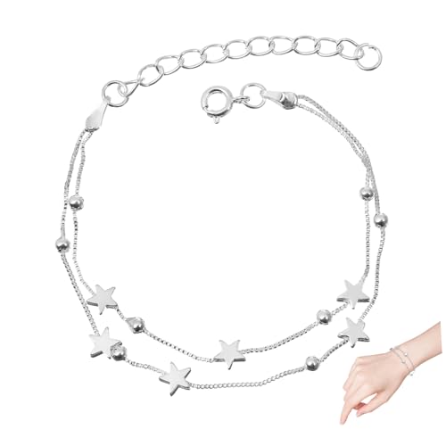 TOPPERFUN Sterling Silber Armband Für Frauen Mit Sternmotiv Doppellagiger Armreif Modische Handgelenkkette Geeignet Für Alltag Und Anlässe von TOPPERFUN