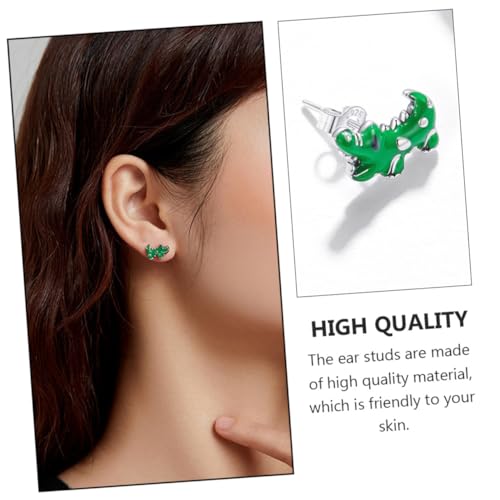 TOPPERFUN Sterling Silber Kleine Krokodil Ohrstecker mit Grünem Emaille Akzent Modischer Ohrschmuck für Mädchen und Frauen Vielseitiges Accessoire für Party und Alltag von TOPPERFUN