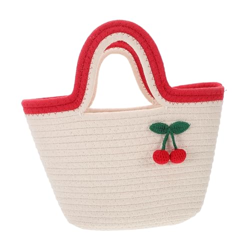 TOPPERFUN Stilvolle Handtasche Baumwollfaden für Frauen Vielseitige Strandtasche für Hochzeiten und Reisen Urlaubstasche Weiß Rot von TOPPERFUN