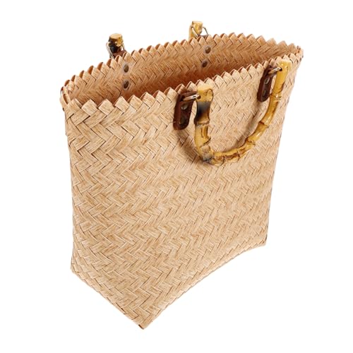 TOPPERFUN Strandtasche Damen Handgewebt Rattan Tasche Vintage Sommer Urlaub Umhängetasche Große Kapazität Einkaufsbeutel für Strand und Freizeit Beige von TOPPERFUN