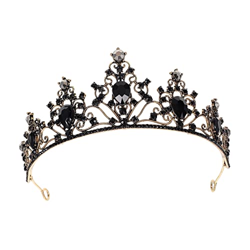 TOPPERFUN Strassverzierte Partykrone Damen Vintage Tiara Kopfschmuck Festliche Geburtstagskrone Schwarze Dekorative Haarschmuck Bühnenkrone von TOPPERFUN