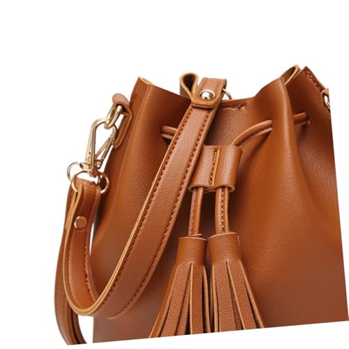 TOPPERFUN Stylische Bucket Bag aus hochwertigem Material mit Kordelzug Crossbody Handtasche für Damen und Mädchen Modische Umhängetasche in Braun für Alltag Arbeit und Reisen von TOPPERFUN
