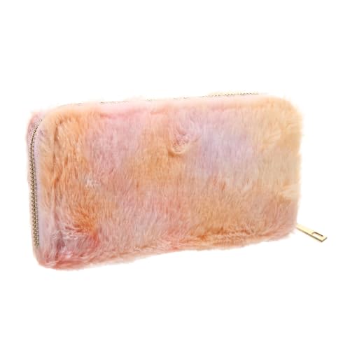 TOPPERFUN Stylische Damen Geldbörse mit Reißverschluss Rainbow Farbverlauf Plüsch Portemonnaie Mehrschichtiges Design für Karten Münzen und Bargeld Modische Handtasche für Alltag Party und von TOPPERFUN