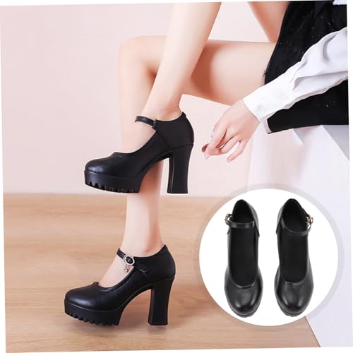 TOPPERFUN Stylische Damen High Heels mit Runder Spitze Niedriger Vorderblattöffnung und Klobigem Absatz Bequeme Modische Pumps für Party Arbeit und Besondere Anlässe Schwarz von TOPPERFUN