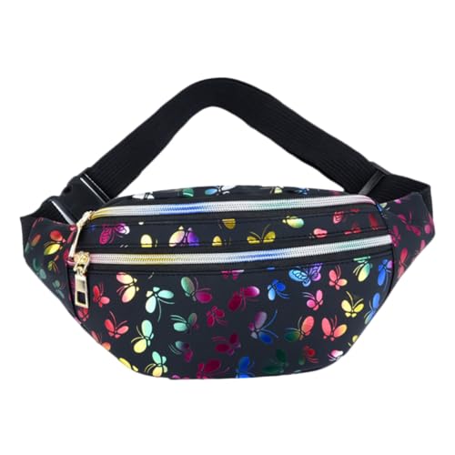 TOPPERFUN Stylische Damen PU Hüfttasche Kleine Crossbody Bag mit Modischem Print Langlebig Praktisch und Vielseitig für Handy Schlüssel und Alltag Verstellbarer Gurt Schwarz von TOPPERFUN