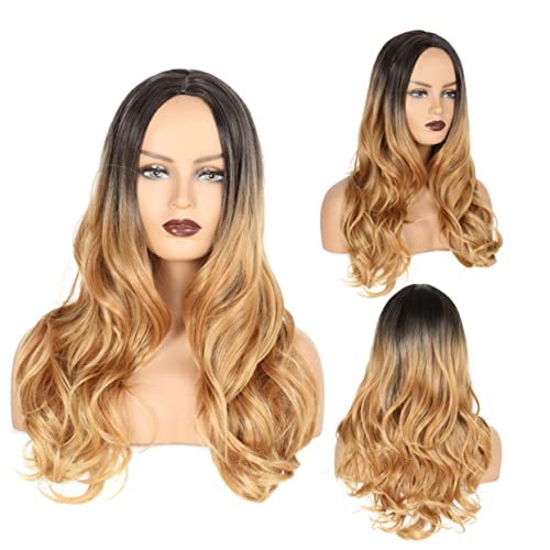 TOPPERFUN Stylische Damen Perücke Mittlerer Scheitel Lang mit Realistischem Lockigem Haar und Atmungsaktivem Hautfreundlichem Material Farbverlauf Schwarz zu Hellgold Modisches Haarteil für TOPPERFUN Stylische Damen Perücke Mittlerer Scheitel Lang mit Realistischem Lockigem Haar und Atmungsaktivem Hautfreundlichem Material Farbverlauf Schwarz zu Hellgold Modisches Haarteil für von TOPPERFUN