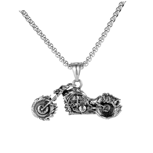 TOPPERFUN Stylischer Herren Edelstahl Anhänger Halskette Kreatives Design Hippe Motorrad optik Robuste Hautfreundliche Kettenlänge Modisches Accessoire für Trendige Männer von TOPPERFUN