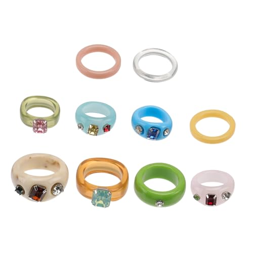 TOPPERFUN Teiliges Bunter Geometrischer Acrylringe Modische Resin Knöchelringe Einheitsgröße Leichter All match Finger Schmuck Kreatives Geschenk für Damen Vielseitig Kombinierbar von TOPPERFUN