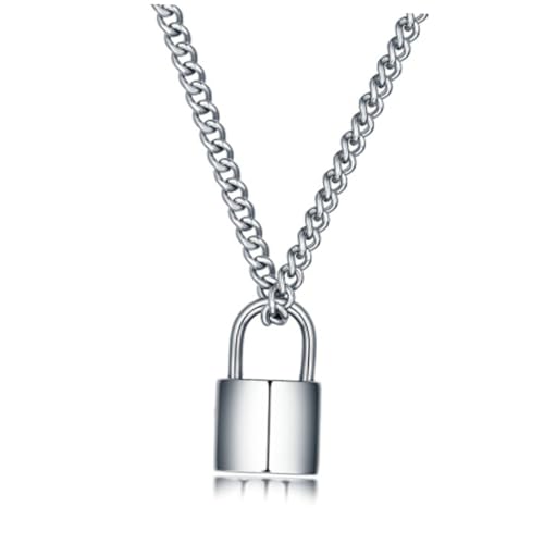 TOPPERFUN Titanstahl Kette mit Schloss Anhänger Modernes Unisex Schmuckstück Leichtes Design Modisch und für Alltag Geburtstag und Besondere Anlässe Vielseitig Kombinierbar von TOPPERFUN
