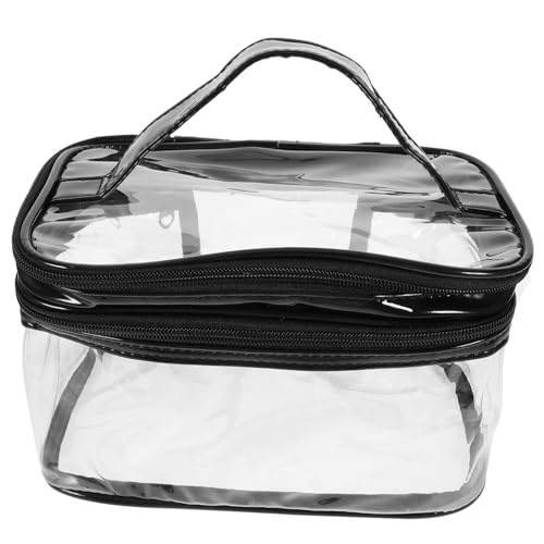 TOPPERFUN Transparente Doppellagige Make-up-Tasche Große Kosmetiktasche Mit Organizer Tragbare Tasche Aus PVC-Material Für Reisen Und Täglichen Gebrauch Mit Reißverschluss Und Griff von TOPPERFUN